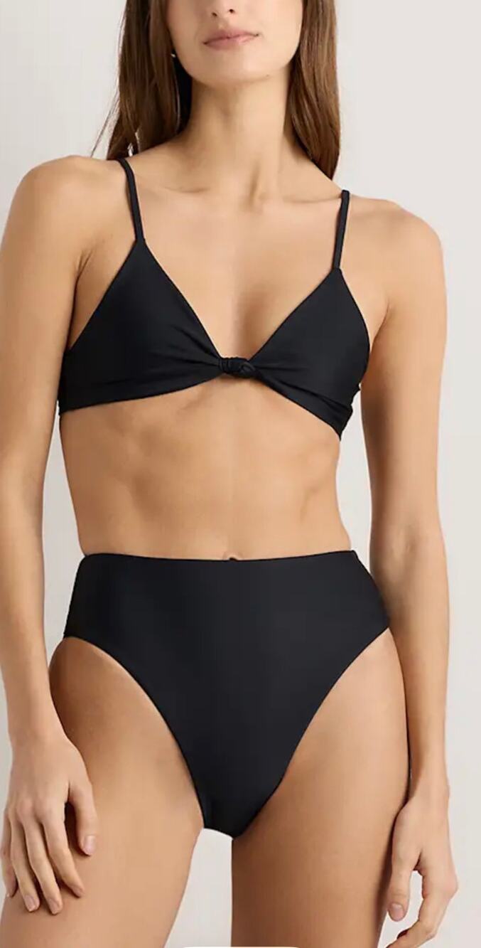 Quince NWT Italian Knotted Front Bikini Top and High-Rise High Leg Bottoms Med.